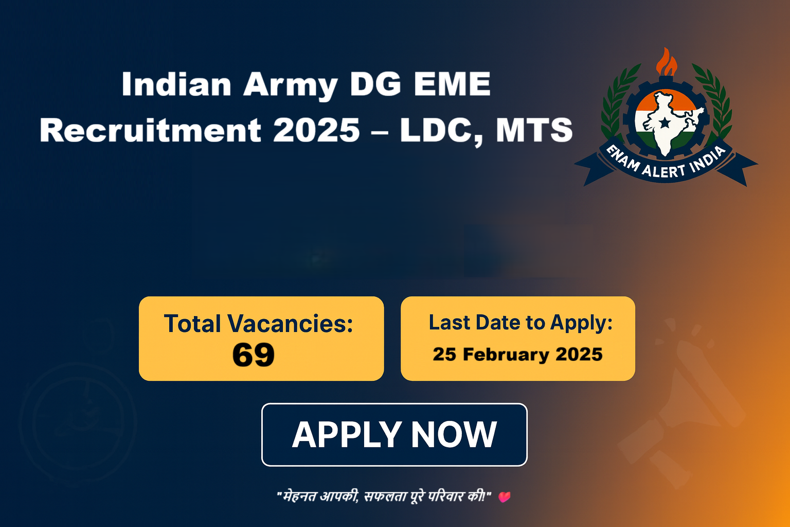 Big Update! Indian Army DG EME Recruitment 2025 – LDC, MTS & 69 Posts Open